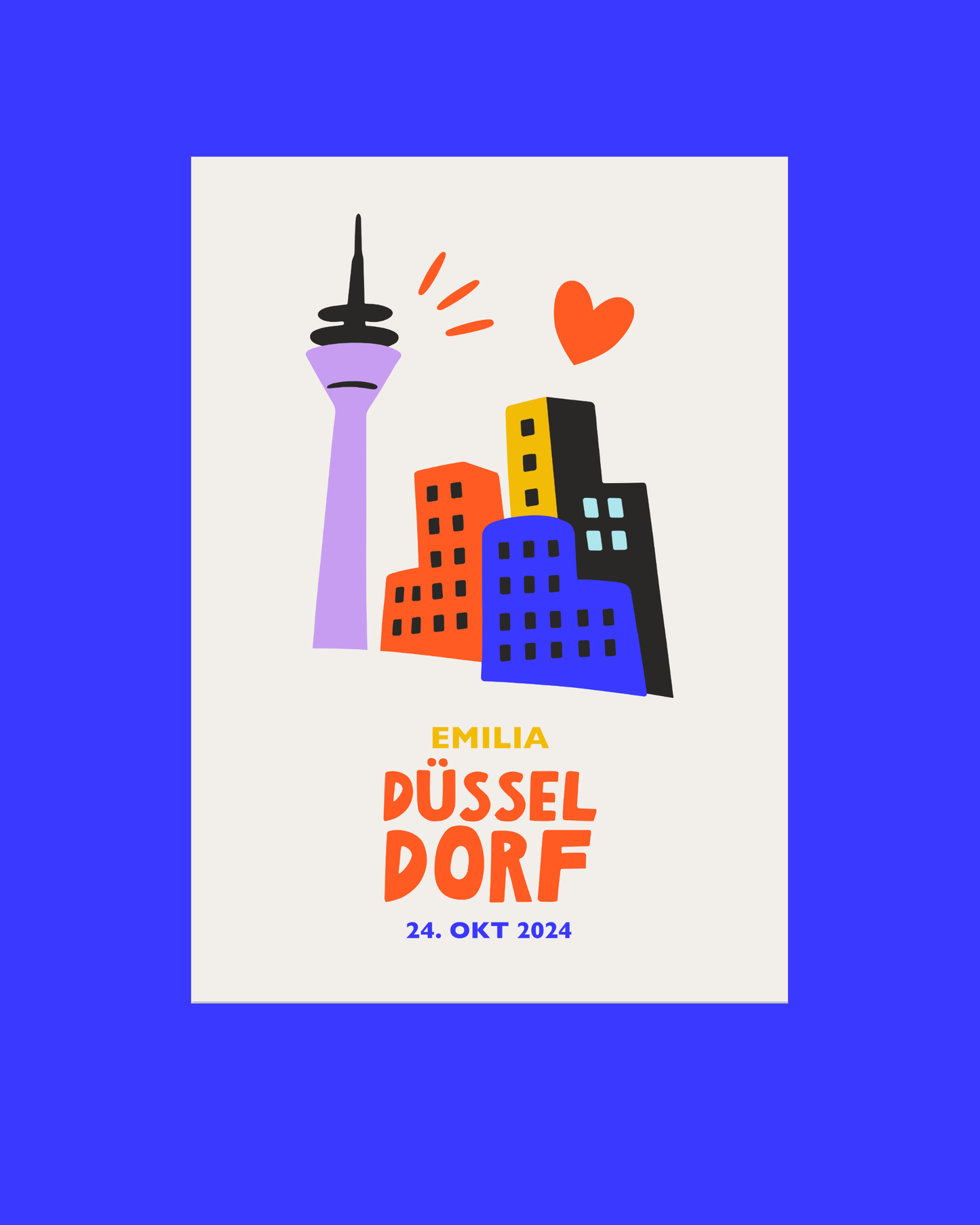 Personalisierbares Düsseldorf Poster mit Fernsehturm und Gehry Bauten