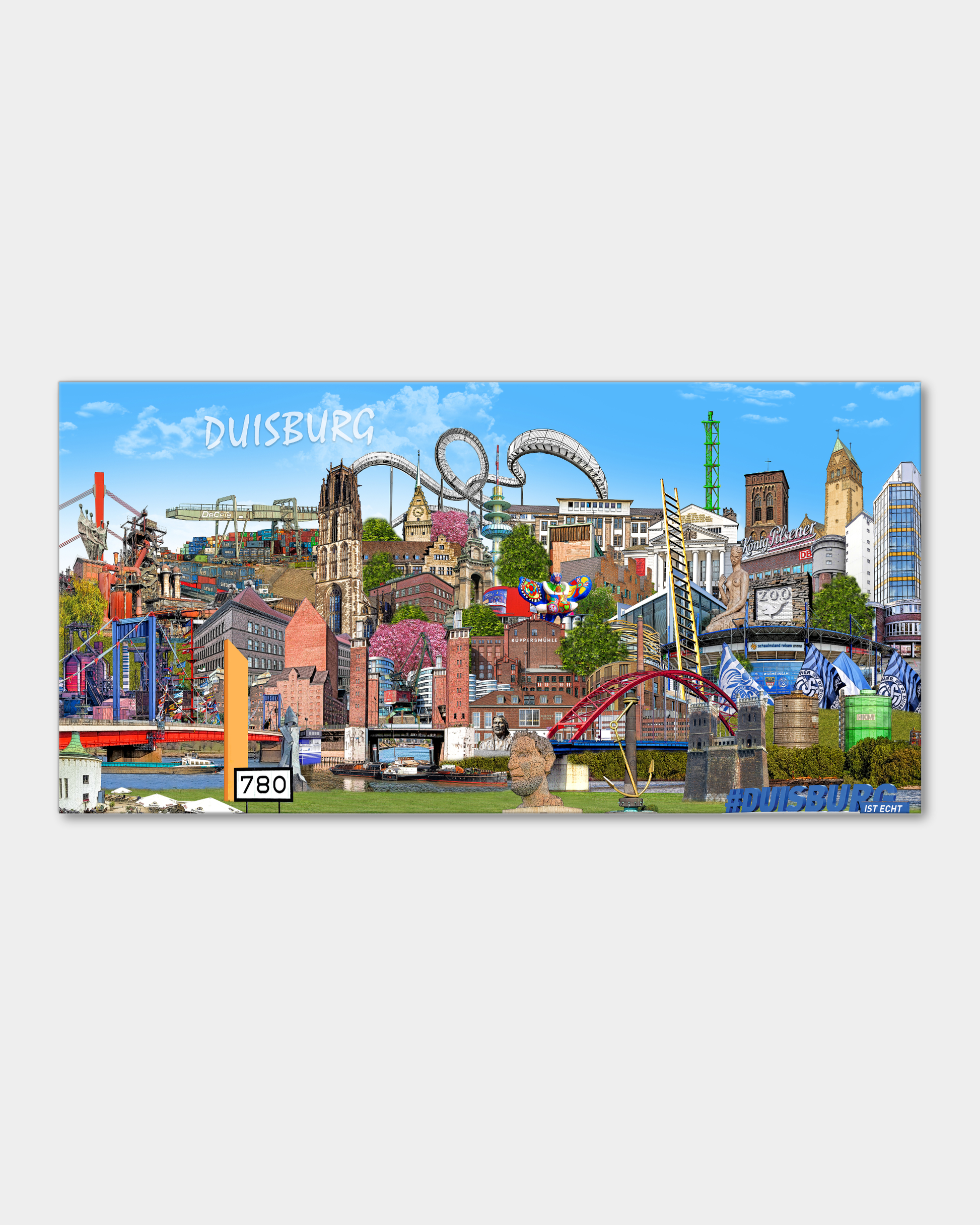 Hochwertige Leinwand mit detailreicher Duisburg-Collage.