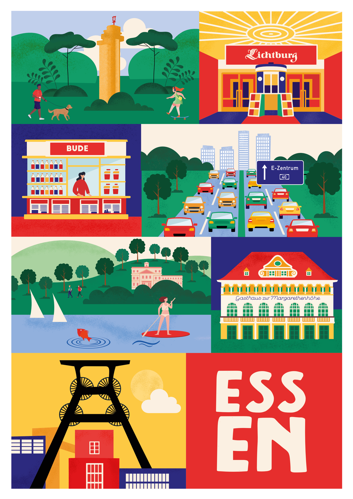 Retro Plakat Design mit Lichtburg und Ruhrpott Bude von Stadtkind Souvenir