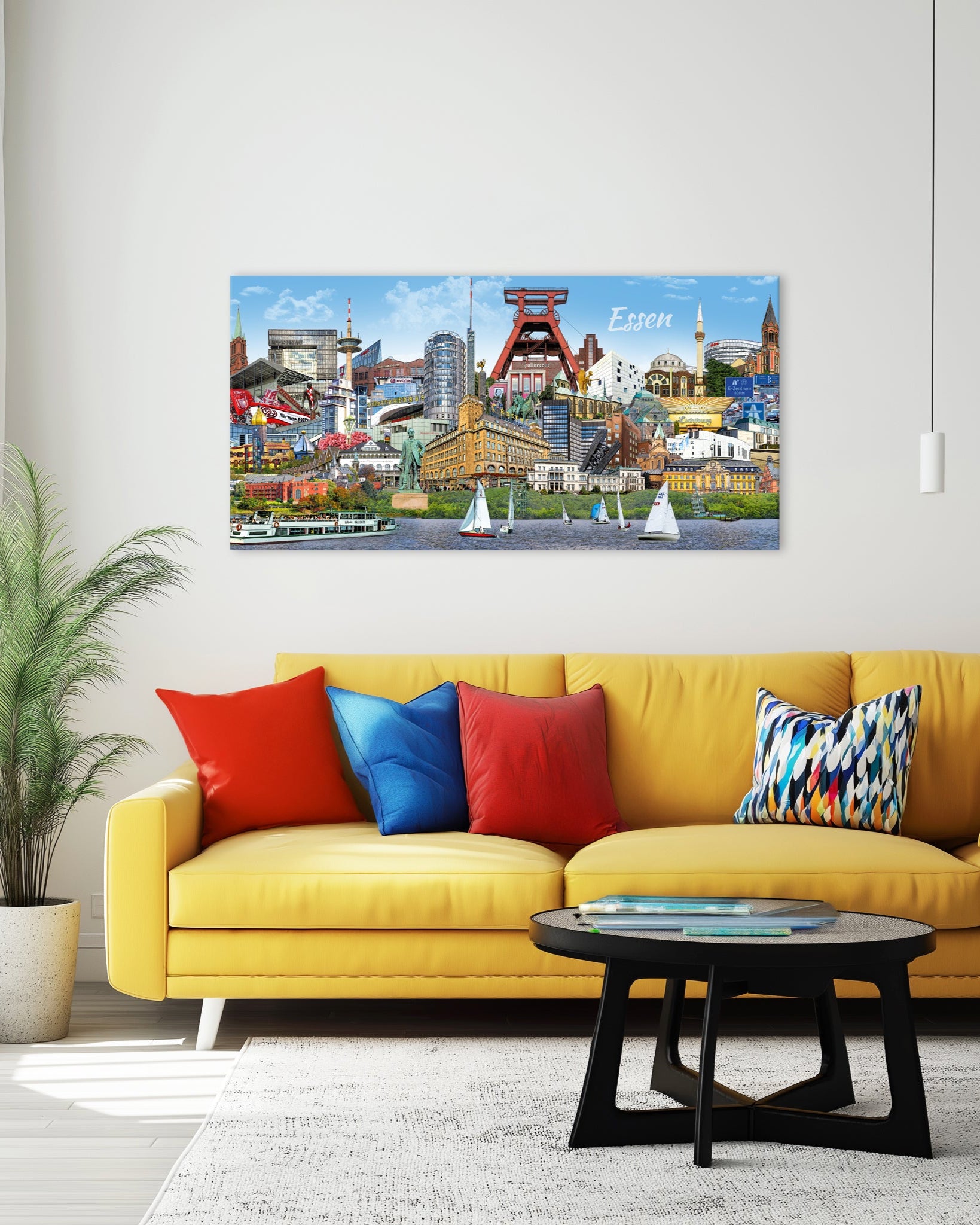 Moderne Wandkunst mit Sehenswürdigkeiten aus Essen als Leinwanddruck.