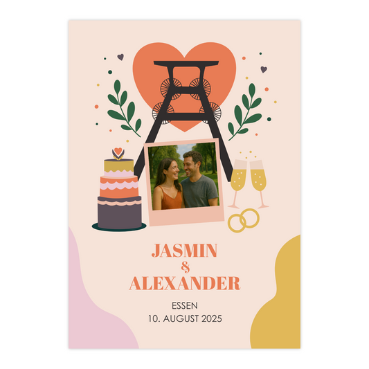 Personalisiertes Hochzeitsposter mit Bezug zur Stadt Essen.