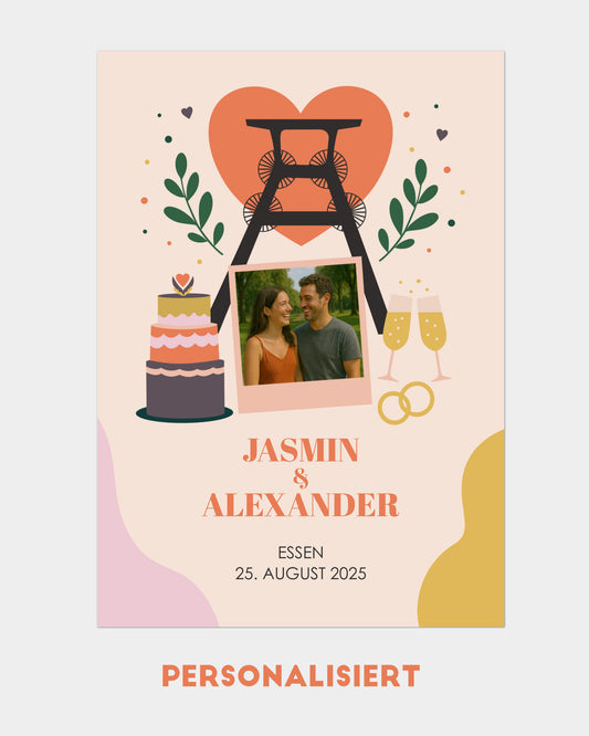 Personalisiertes Hochzeitsposter mit Bezug zur Stadt Essen.