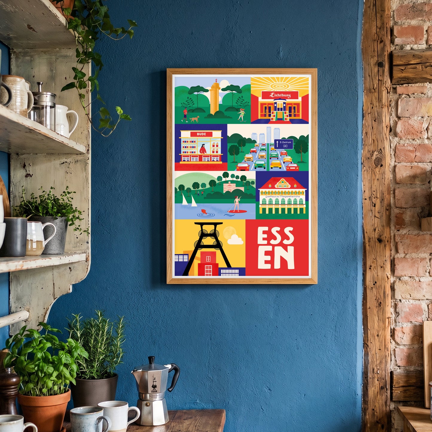 Grafische Küchen Poster Wandkunst Stadt Essen von Designerin Rike Mayer