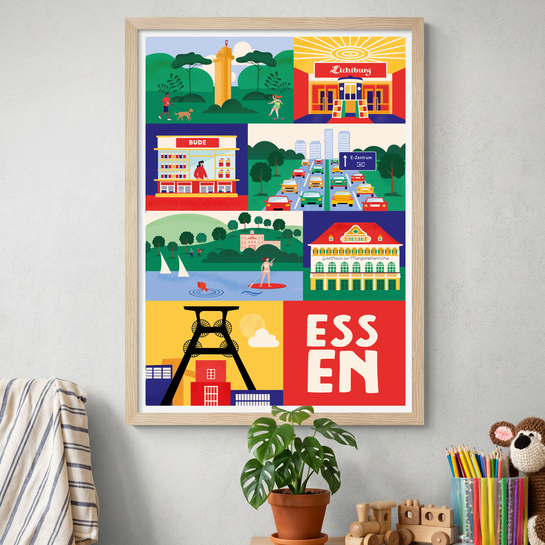 XXLPoster Essen im Rahmen in einem hell eingerichteten Kinderzimmer