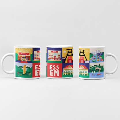 Stadtkind Souvenir Tasse Essen mit Illustration Zeche Zollverein und Lichtburg