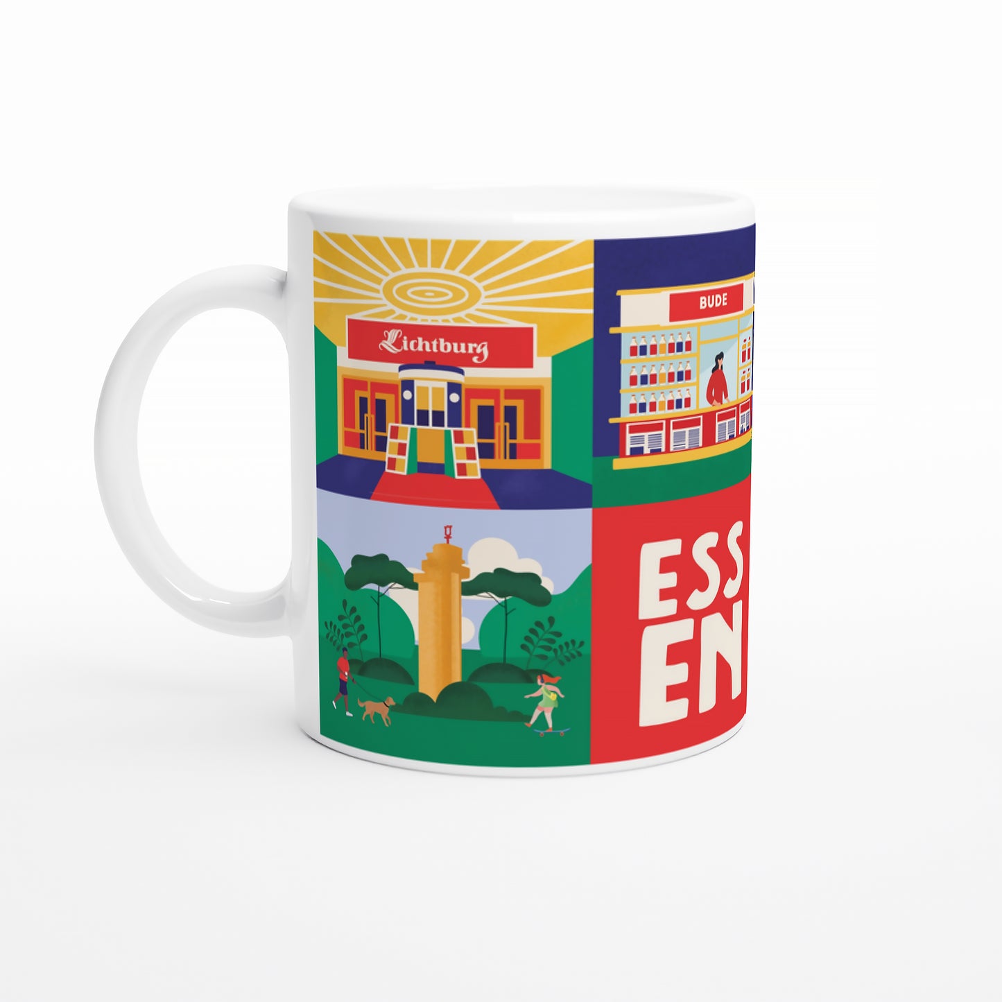 Keramikbecher Essen Stadtmotive Baldeneysee und Villa Hügel Retro Stil