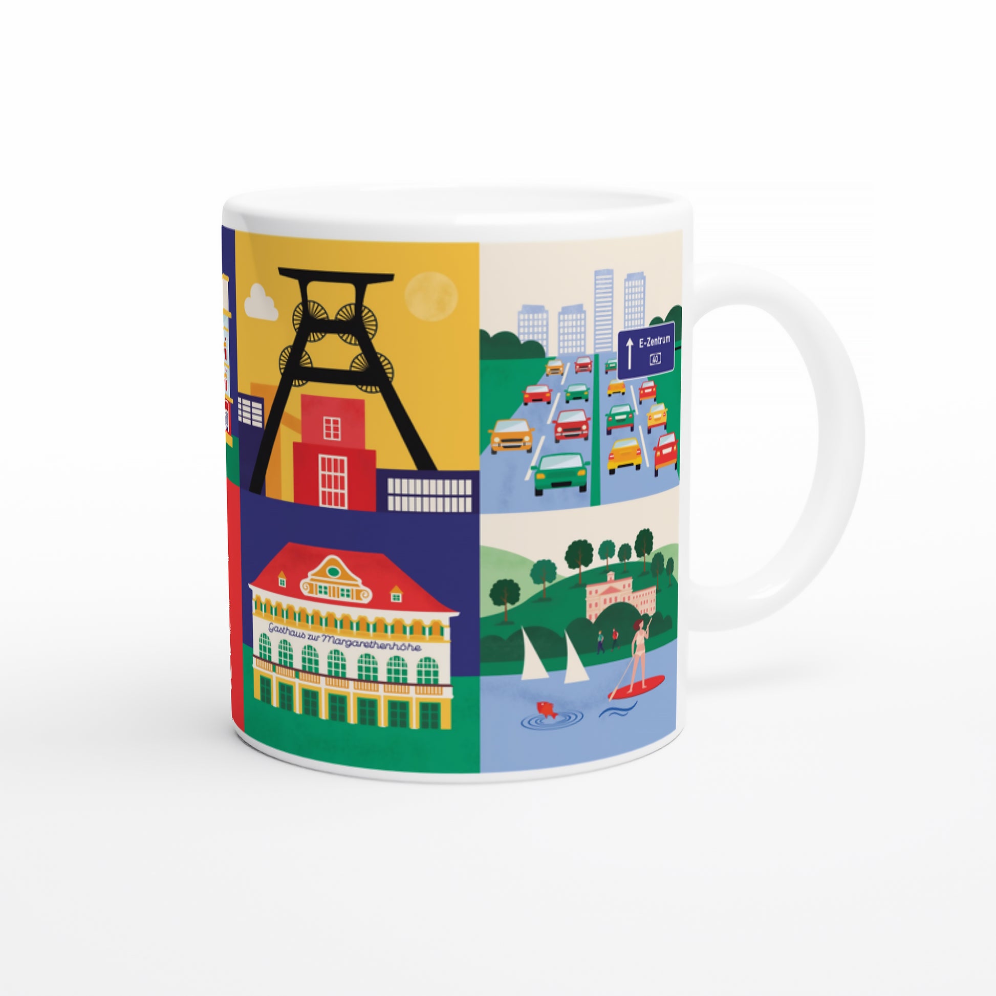 Kaffeebecher Essen Illustration Margarethenhöhe und A40 Motive