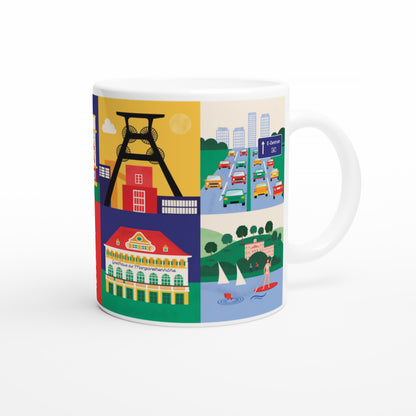 Kaffeebecher Essen Illustration Margarethenhöhe und A40 Motive
