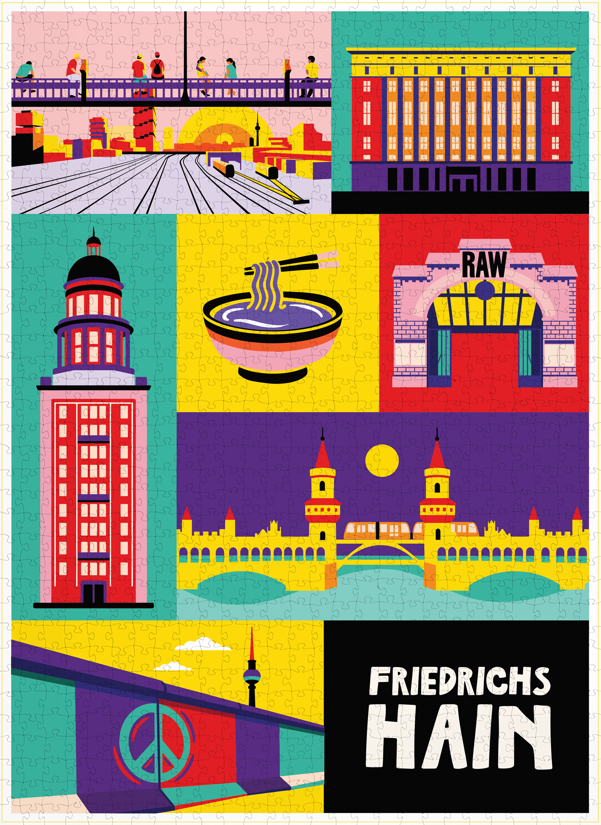 Illustration der Modersohnbrücke im Sonnenuntergang auf dem 1000 Teile Puzzle.