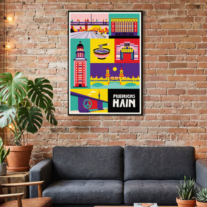 Gerahmtes 1000 Teile Puzzle mit urbanen Wahrzeichen aus Berlin Friedrichshain.