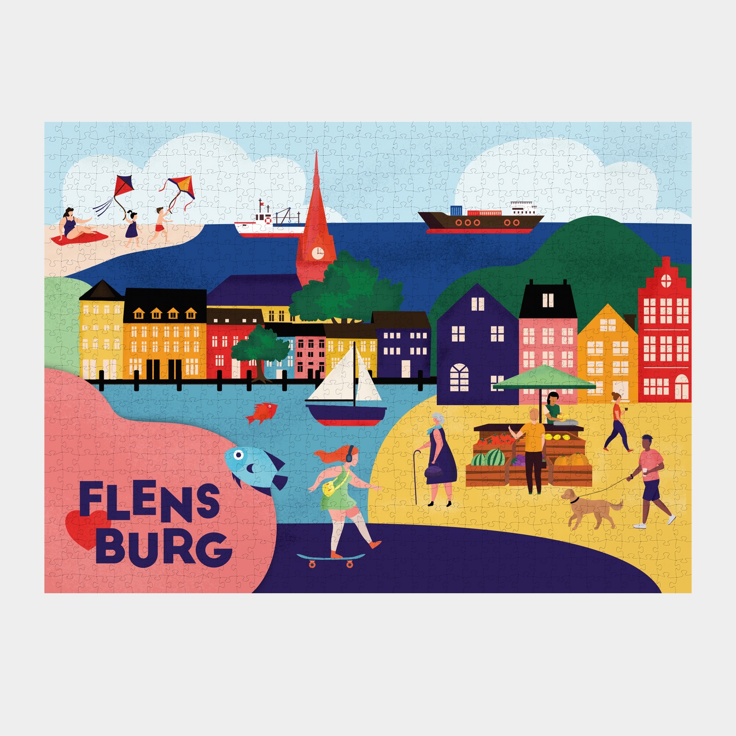 Illustration Flensburg Altstadt als Puzzle