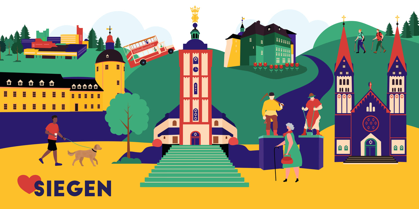 Liebevolle Siegen Illustration – ideal als Souvenir oder Geschenk mit Stadtbezug