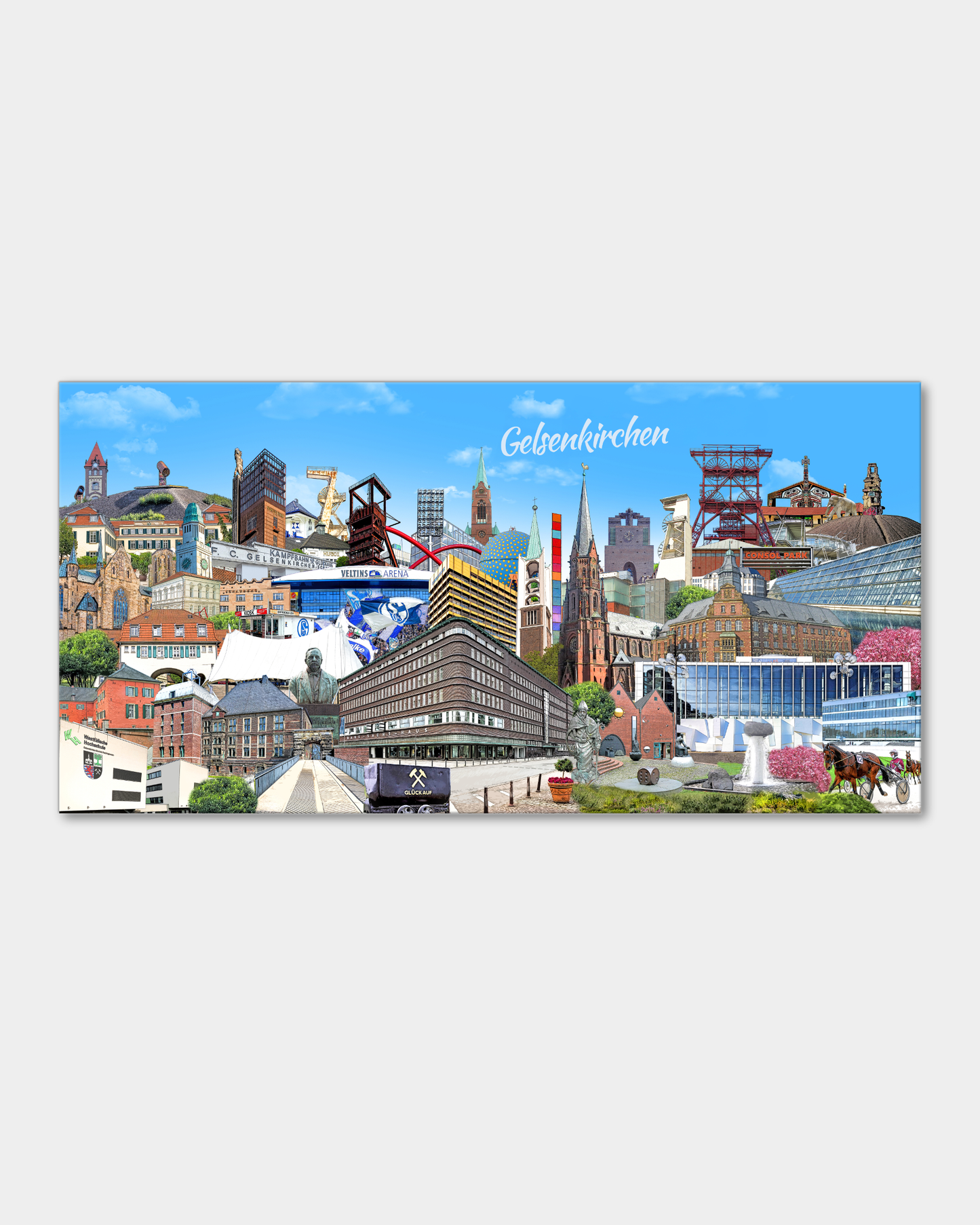 Modernes Wandbild mit den schönsten Sehenswürdigkeiten von Gelsenkirchen.
