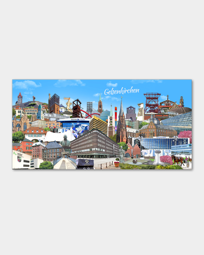 Modernes Wandbild mit den schönsten Sehenswürdigkeiten von Gelsenkirchen.