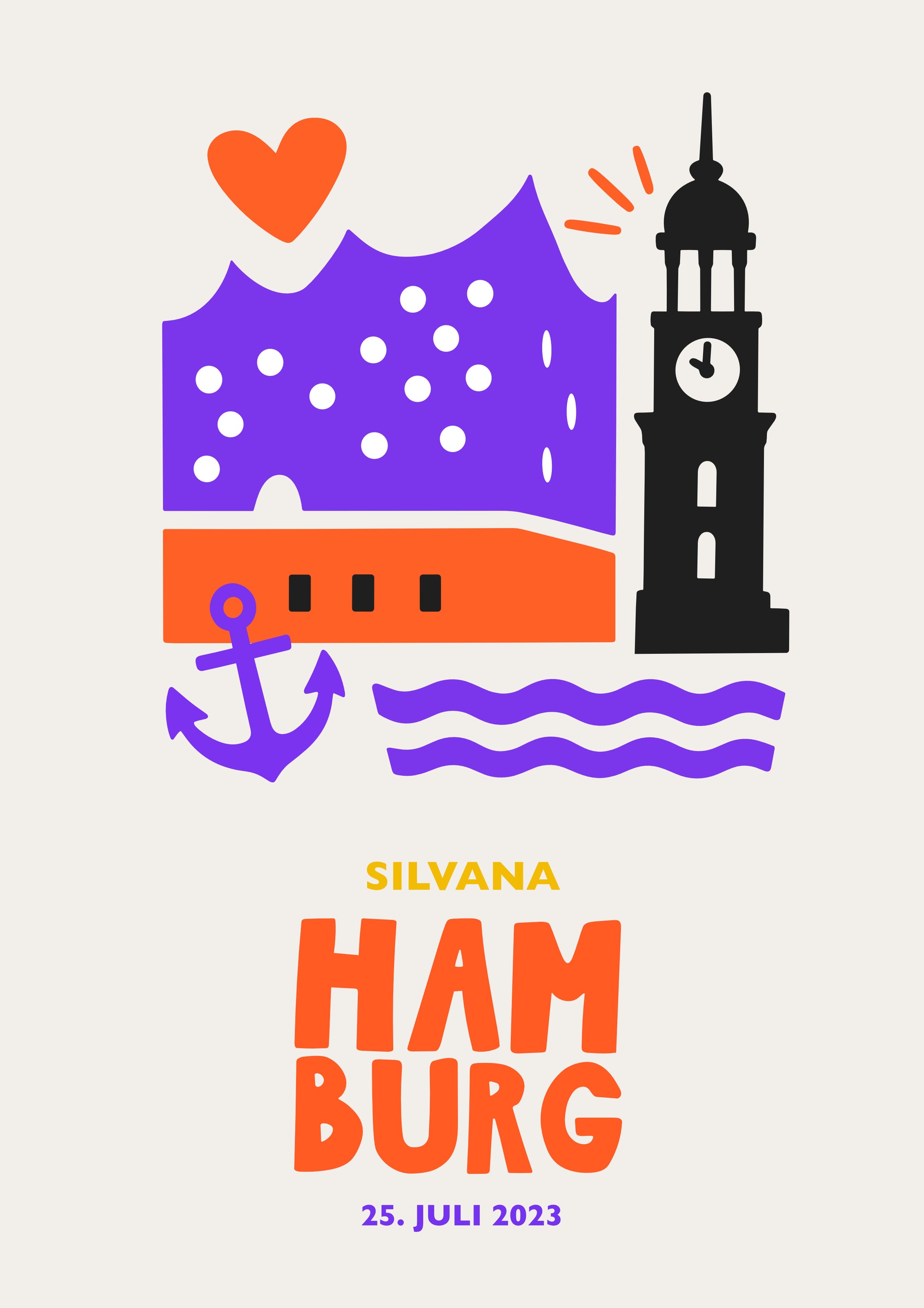Stadtposter mit Herz, Anker und Wellen im Scandi-Stil