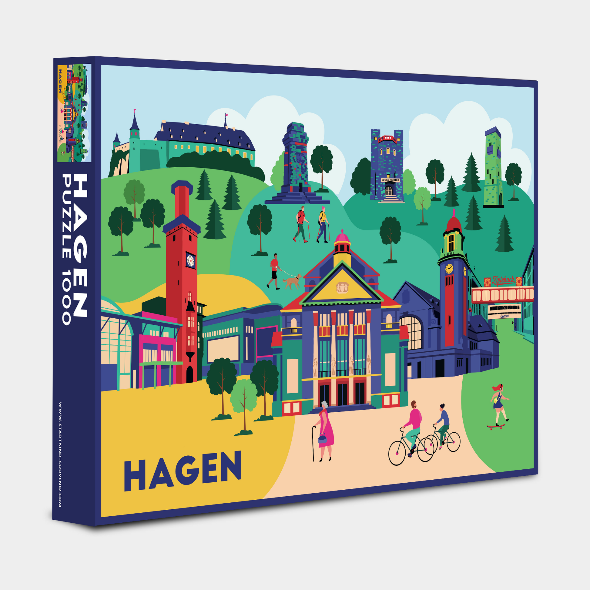Hagen Puzzle 1000 Teile Box, Stadt-Theater Vordergrund.