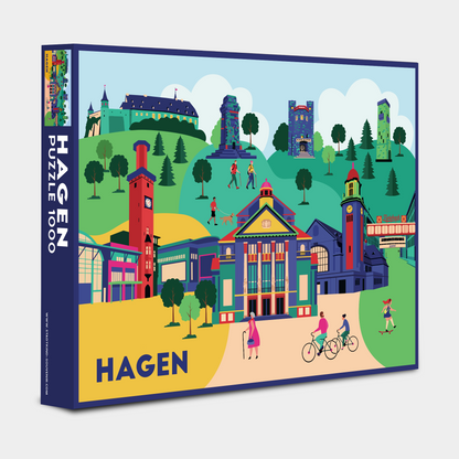 Hagen Puzzle 1000 Teile Box, Stadt-Theater Vordergrund.