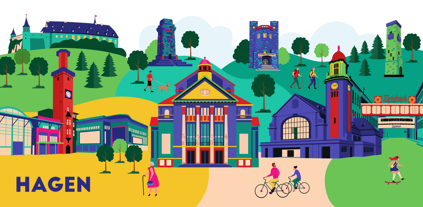 Stilvolles Stadtkind Souvenir Hagen Illustration