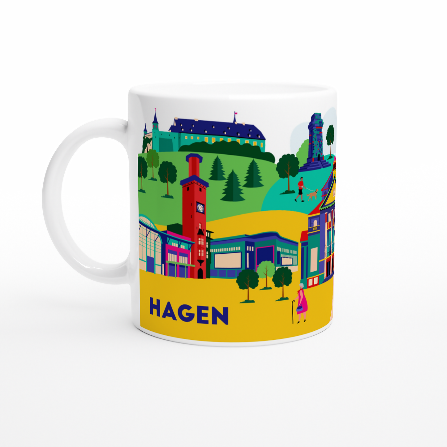 Detail Stadt-Theater und Rathausturm auf Hagen Tasse