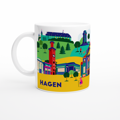 Detail Stadt-Theater und Rathausturm auf Hagen Tasse