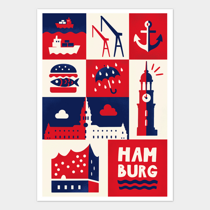 Hamburg Poster mit Elbphilharmonie und Hafenmotiven