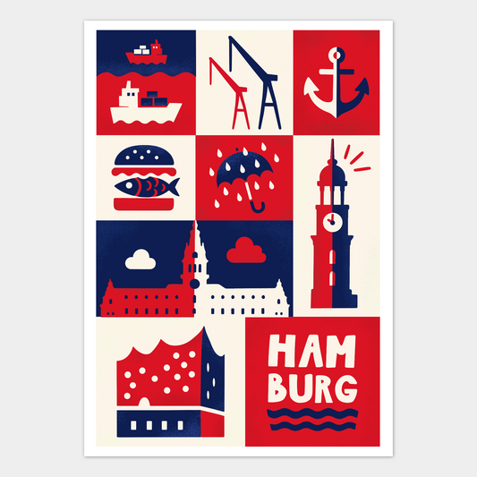 Hamburg Poster mit Elbphilharmonie und Hafenmotiven
