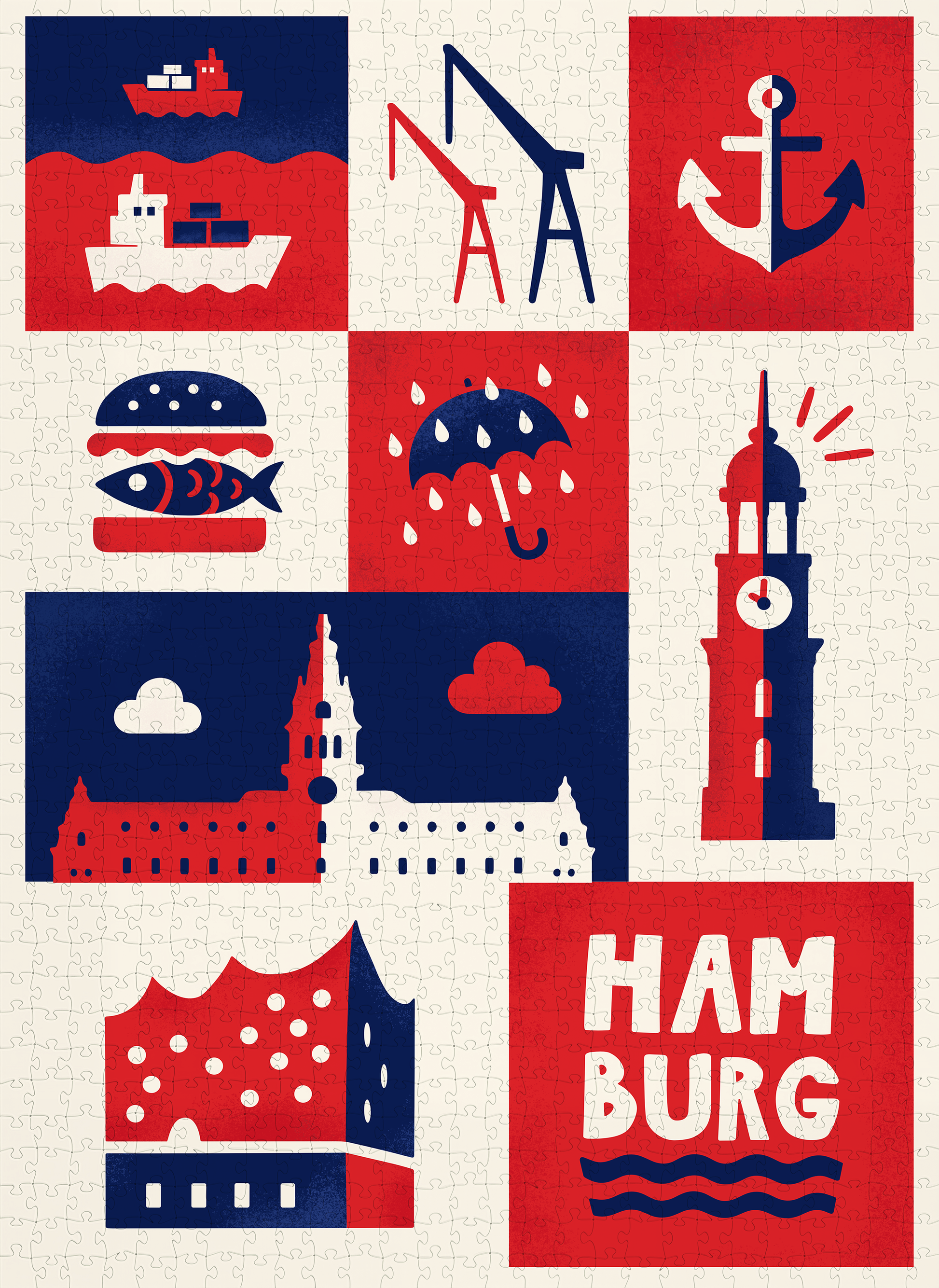Maritimes Puzzle mit Hamburg Icons – Stadtkind Souvenir Design