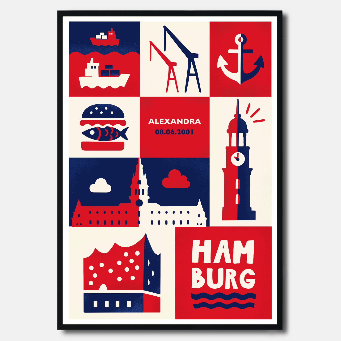 Personalisiertes Souvenir aus Hamburg – Designposter A3