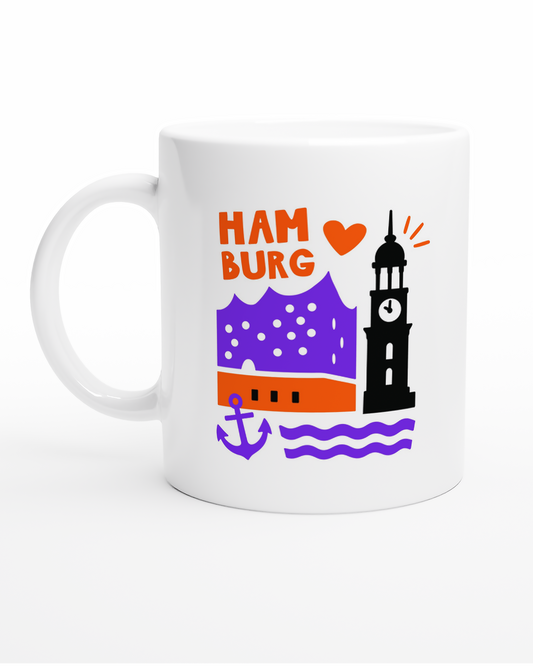 Hamburg Tasse mit Elbphilharmonie und Michel Illustration
