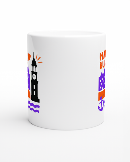 Design-Tasse mit Hamburg-Motiv, Anker und Herz