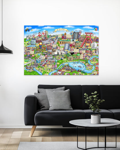 Modernes Wandbild mit humorvoller Ruhrpott-Szene und liebevollen Details.