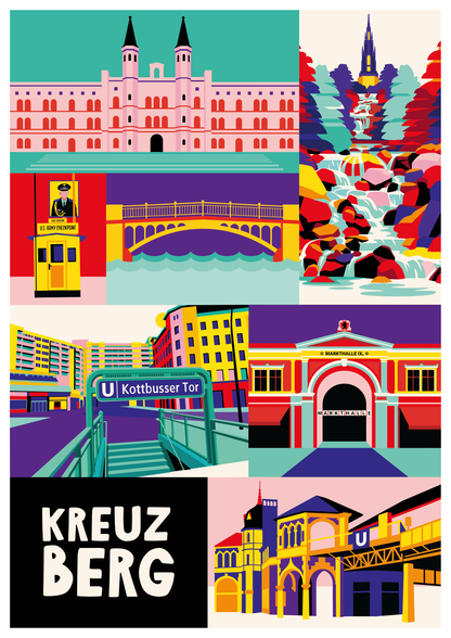 Berlin Kreuzberg Plakat Design mit U-Bahnhof Kottbusser Tor.
