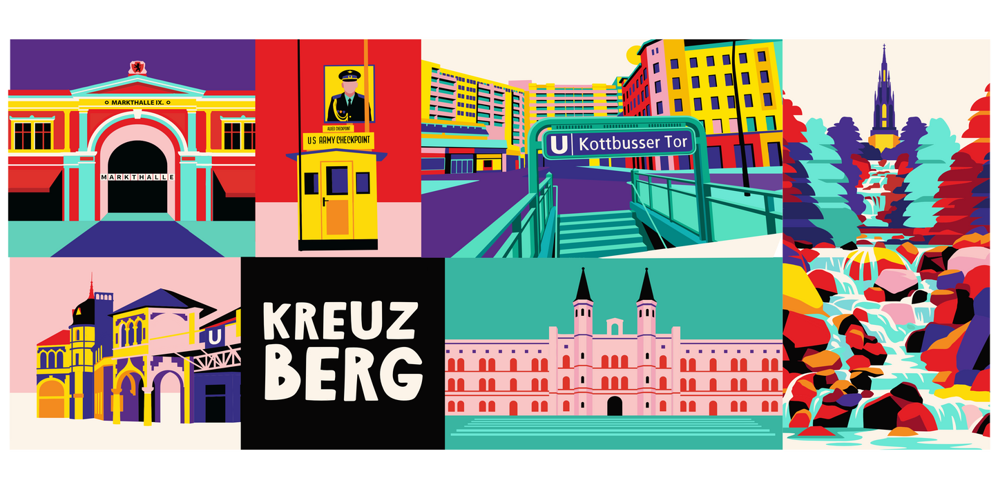 Hochwertig bedruckte Tasse mit urbanem Design und typografischem Schriftzug Kreuzberg.