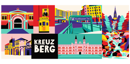 Hochwertig bedruckte Tasse mit urbanem Design und typografischem Schriftzug Kreuzberg.