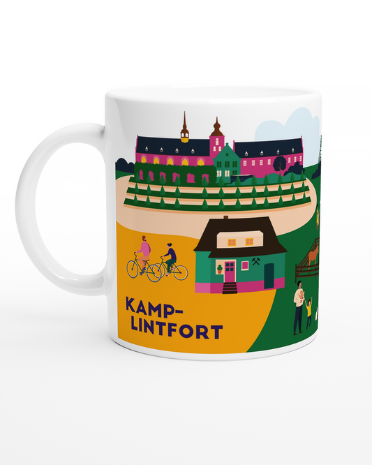 Illustration der Kamp-Lintfort Sehenswürdigkeiten auf einer Keramiktasse