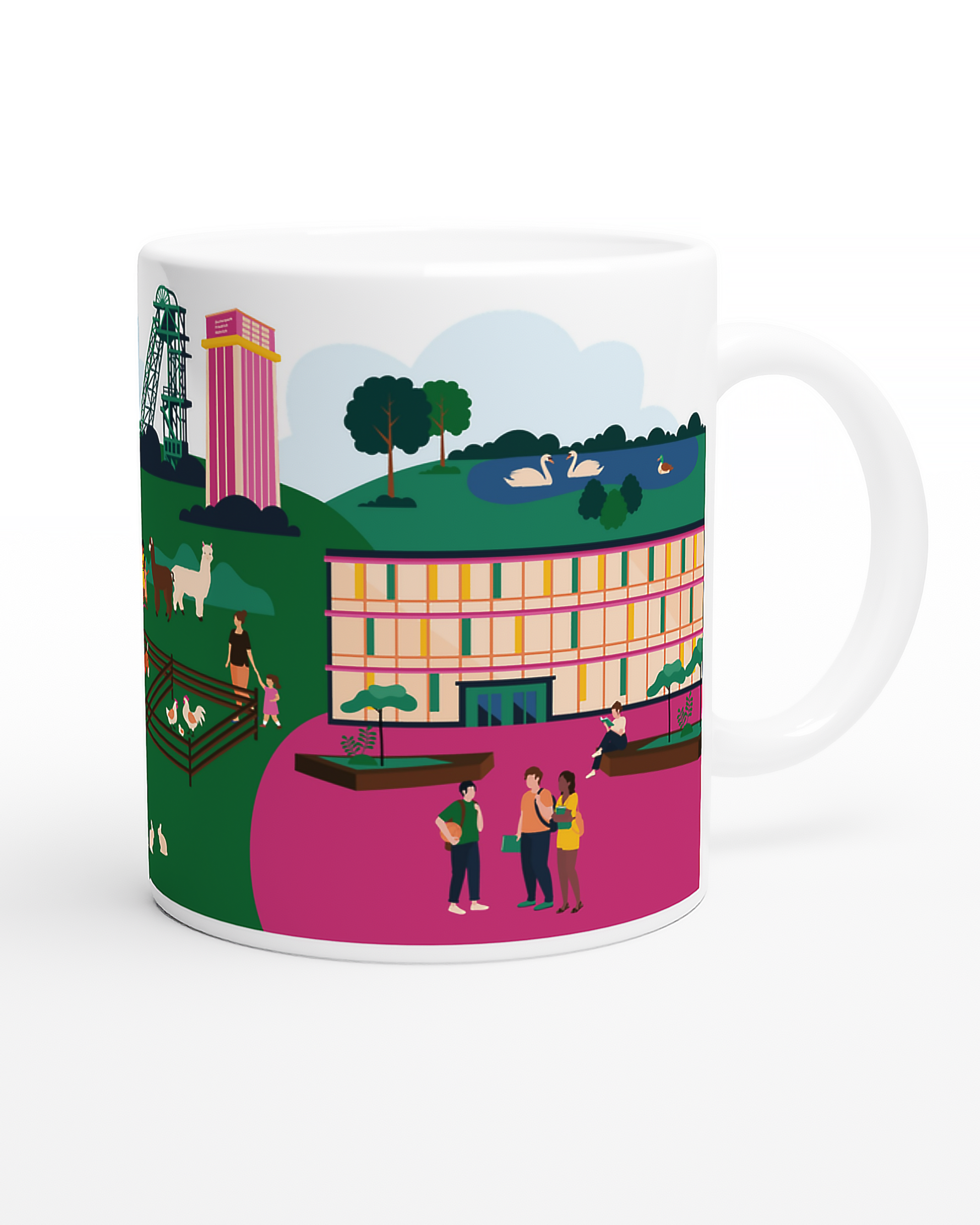 Kamp-Lintfort Tasse mit Hochschule Rhein-Waal und Zechenpark als urbanes Stadtmotiv. 