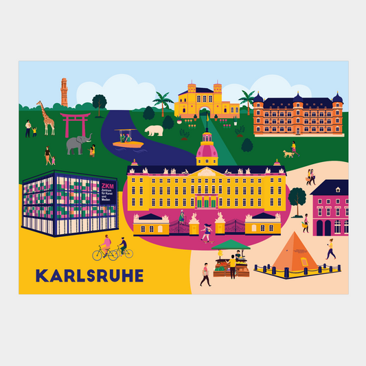 Karlsruhe Poster mit Sehenswürdigkeiten in moderner Illustration