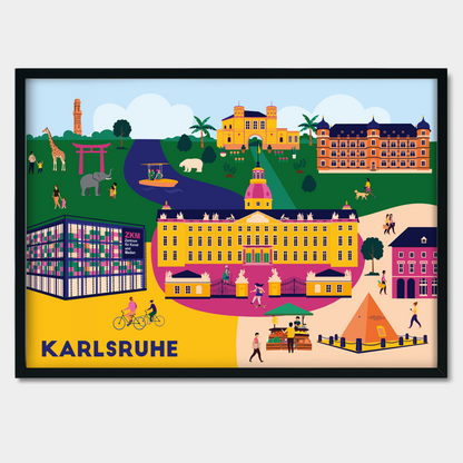 Poster Karlsruhe mit ZKM, Schloss und Marktplatz