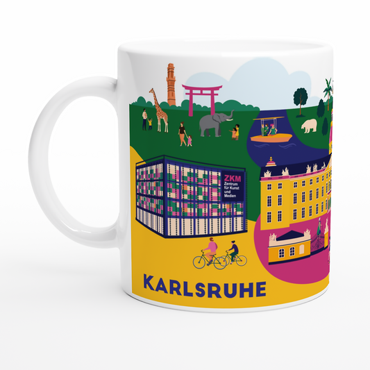 Karlsruhe Tasse mit Schloss, Pyramide & ZKM als Illustration