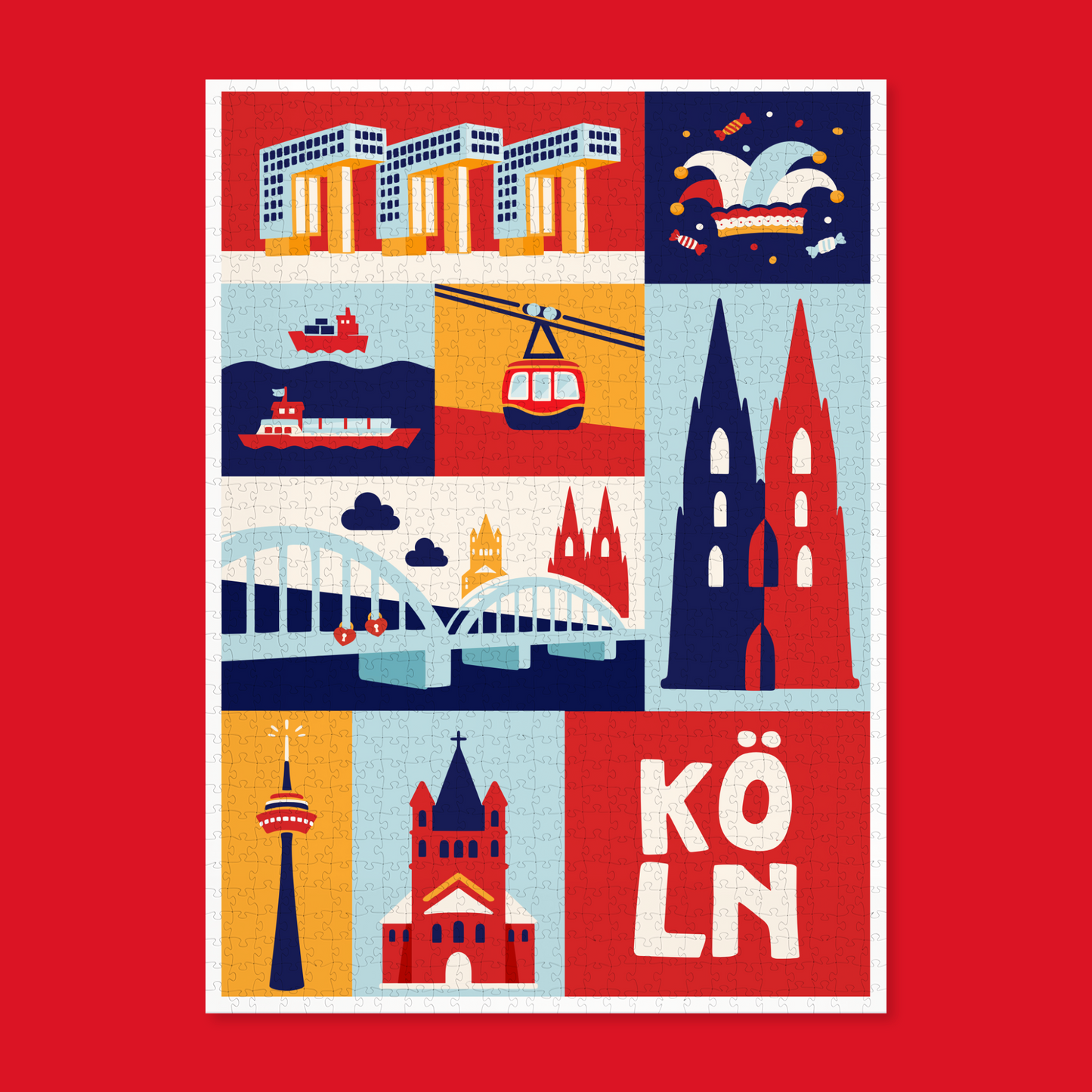 Geschenkidee Köln Puzzle Wahrzeichen Dom und Kranhäuser