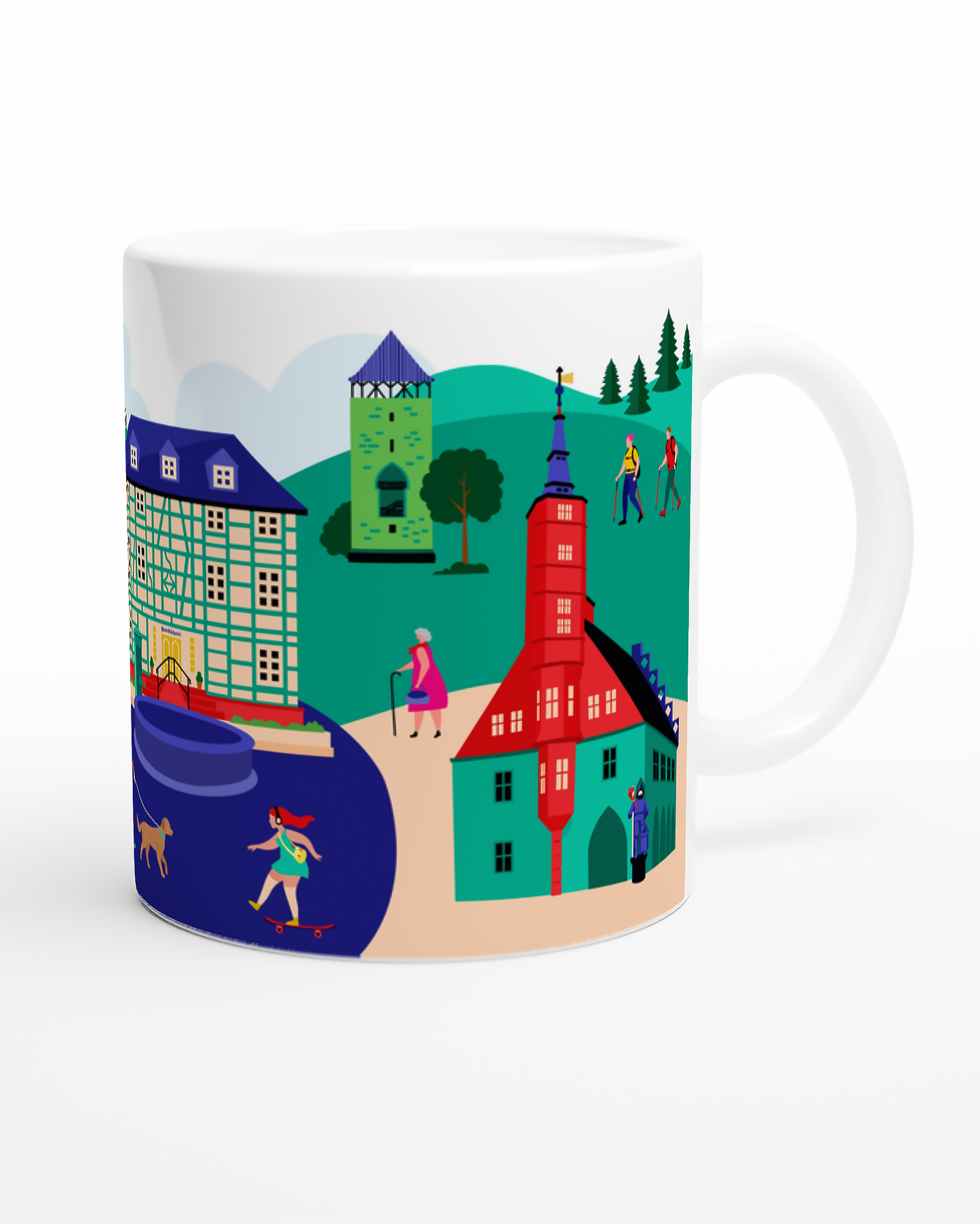 Geschenkidee: Tasse mit Korbach-Motiven im grafischen Stil