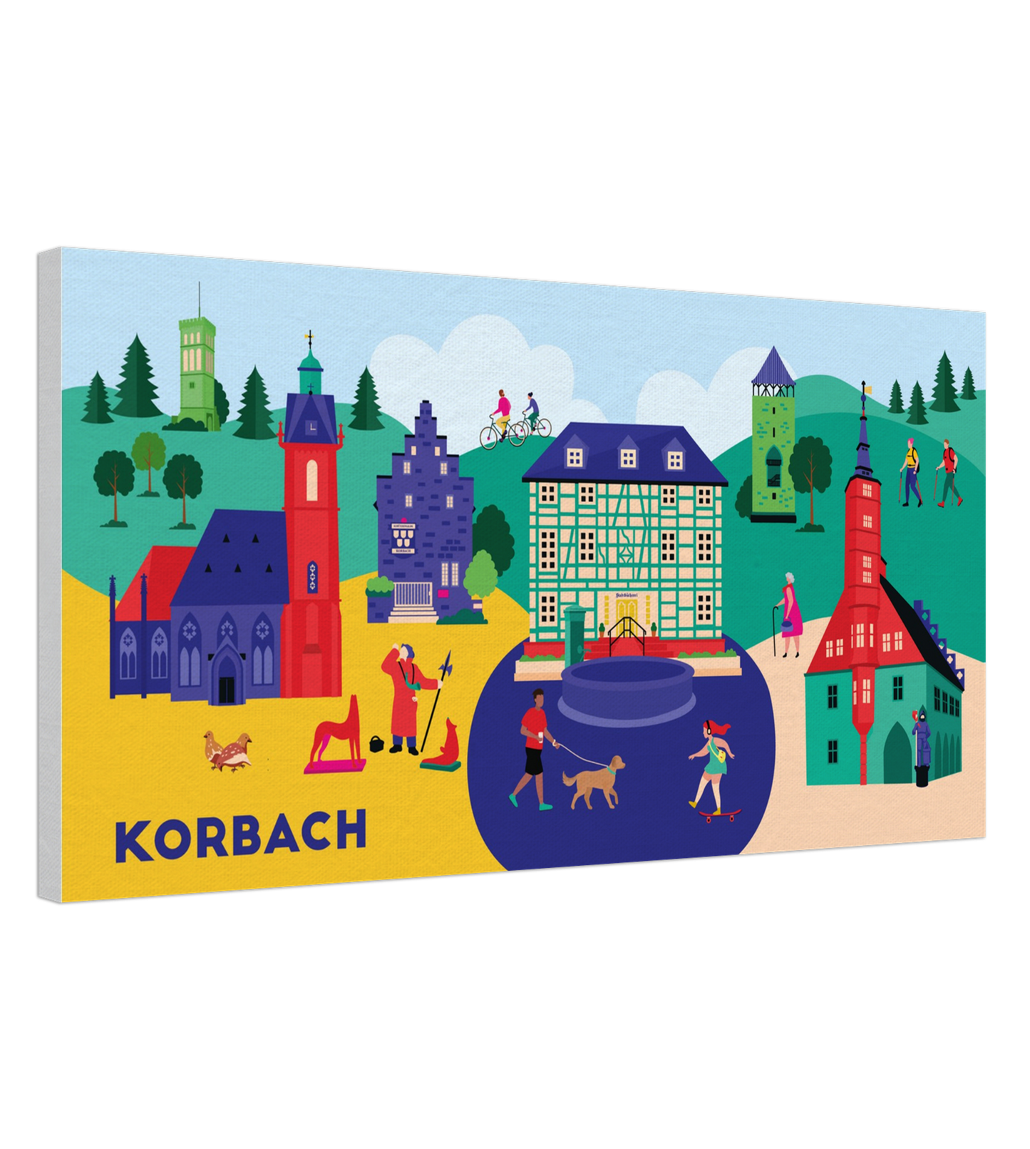 Urbanes Wandbild mit Wahrzeichen von Korbach – farbenfroh & stilisiert