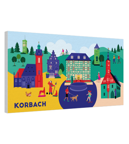 Urbanes Wandbild mit Wahrzeichen von Korbach – farbenfroh & stilisiert