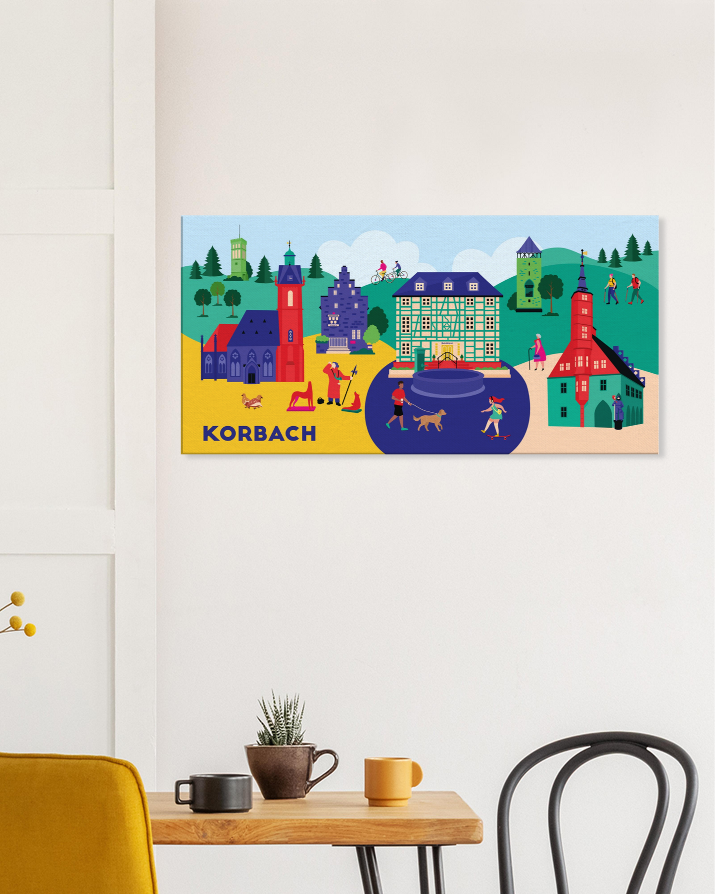 Korbach Leinwand mit Wahrzeichen wie Kilianskirche und Rathaus im modernen Stil illustriert
