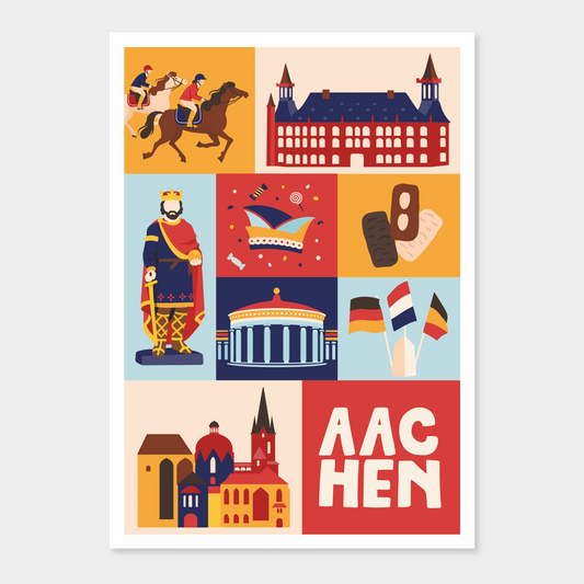 Moderne Aachen Wandkunst mit Karl dem Großen und Printen