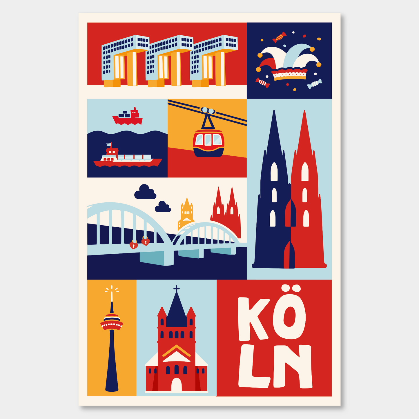 Köln Leinwand mit Dom und Hohenzollernbrücke Illustration
