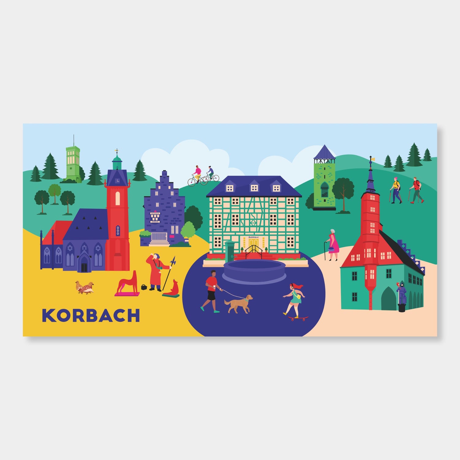 Leinwand mit Korbach-Wahrzeichen im modernen Illustrationsstil
