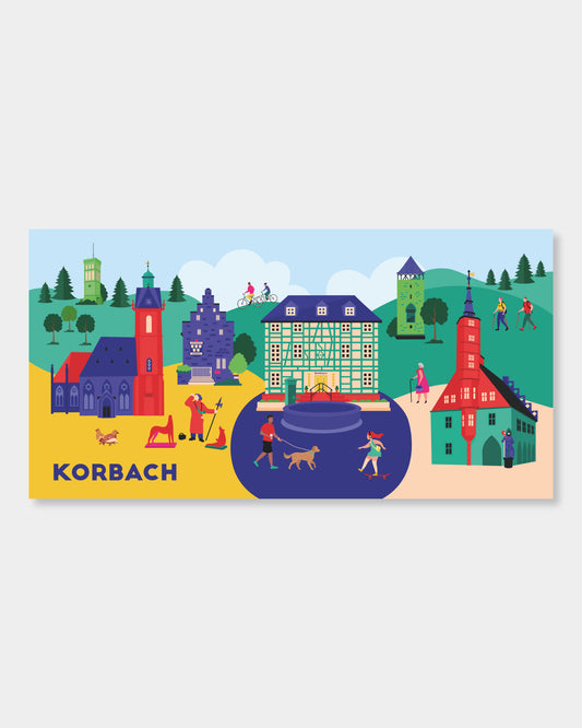 Leinwand mit Korbach-Wahrzeichen im modernen Illustrationsstil
