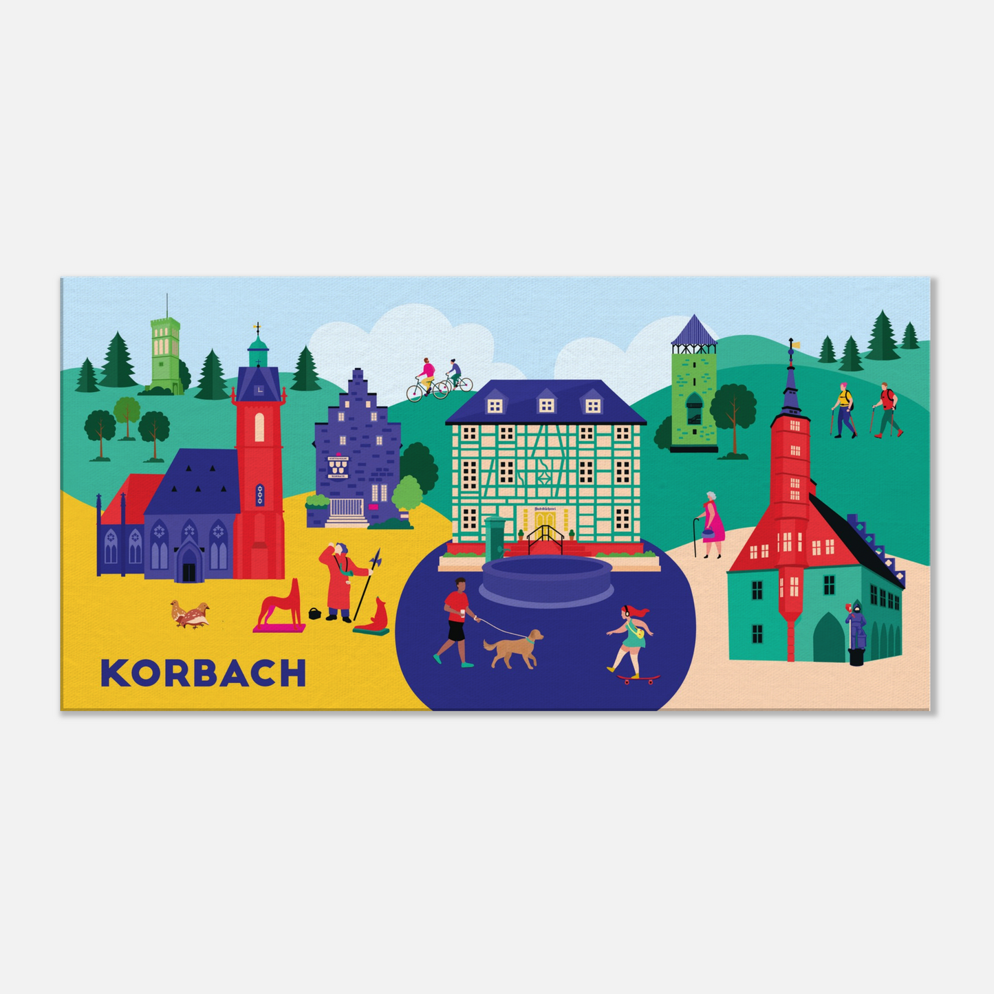 Korbach Leinwand als stilvolle Wanddeko mit urbaner Stadtillustration in kräftigen Farben