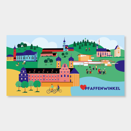 Pfaffenwinkel Illustration mit Wieskirche & Benediktbeuern als Leinwand